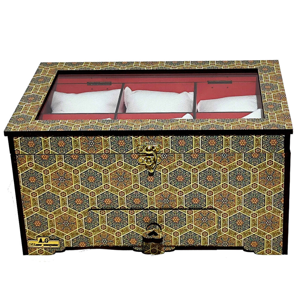 Boîte à montres en bois - 6 emplacements, inspirée par l'élégance perse