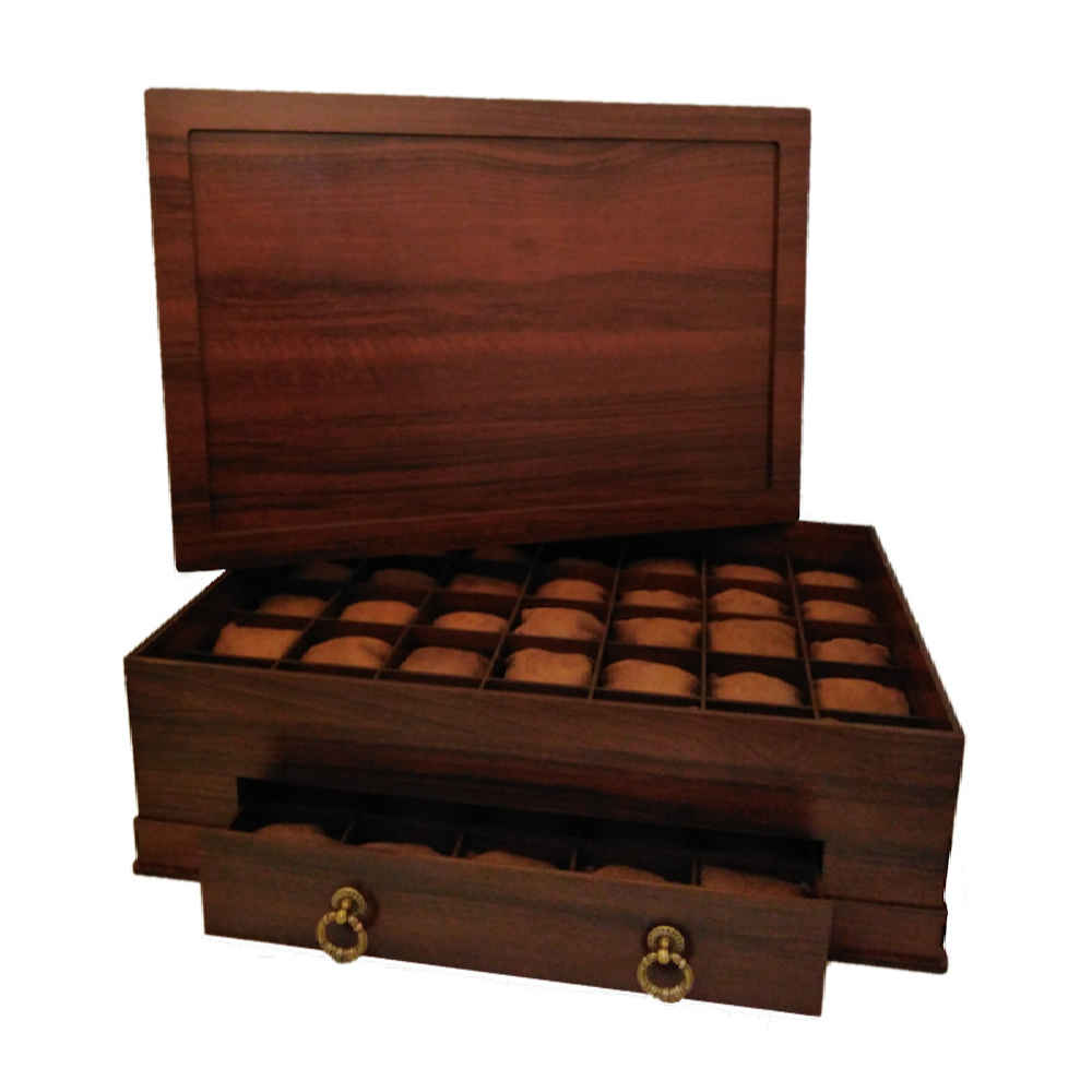 Boîte à Montres en Bois avec 60 Emplacements et Coussins pour Montres