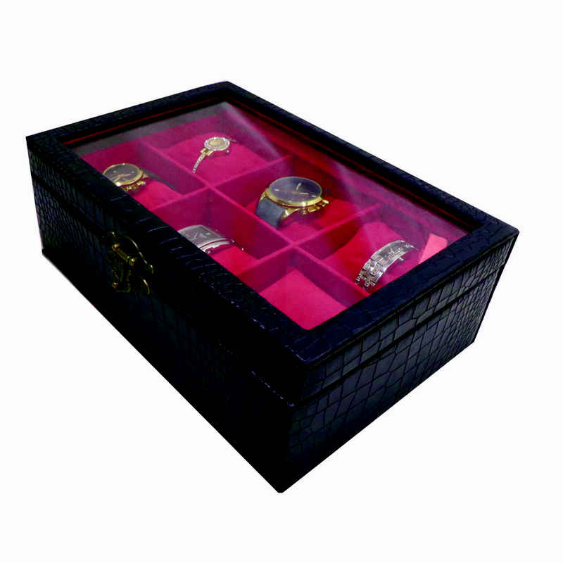 Wooden Watch Box with Leather Cover - 6 Slots