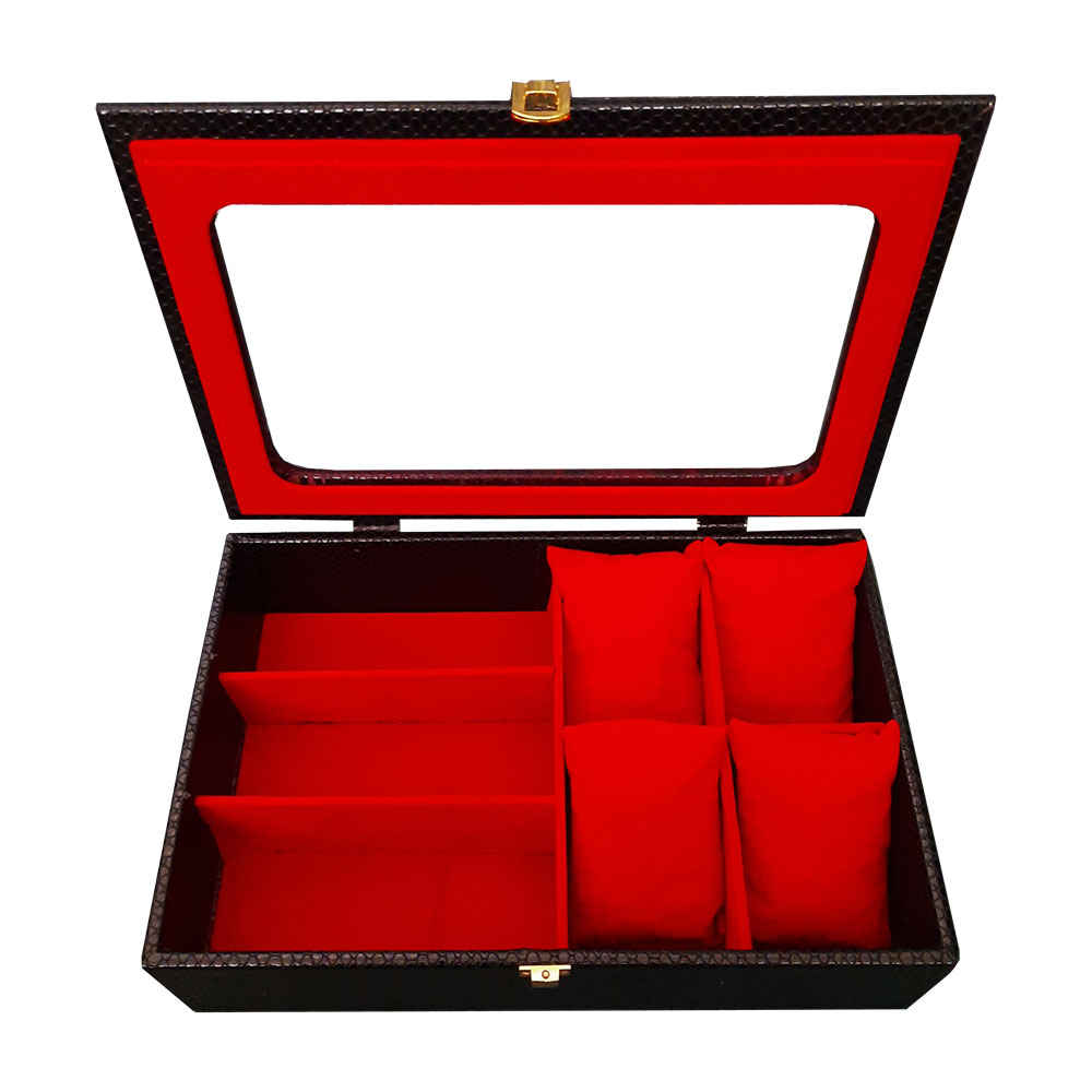 Écrin en cuir pour montres avec compartiment pour lunettes de soleil et doublure en daim