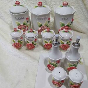 Pot de stockage en céramique – Rangement élégant pour café, thé, et plus, Embossé Gol Barjasteh