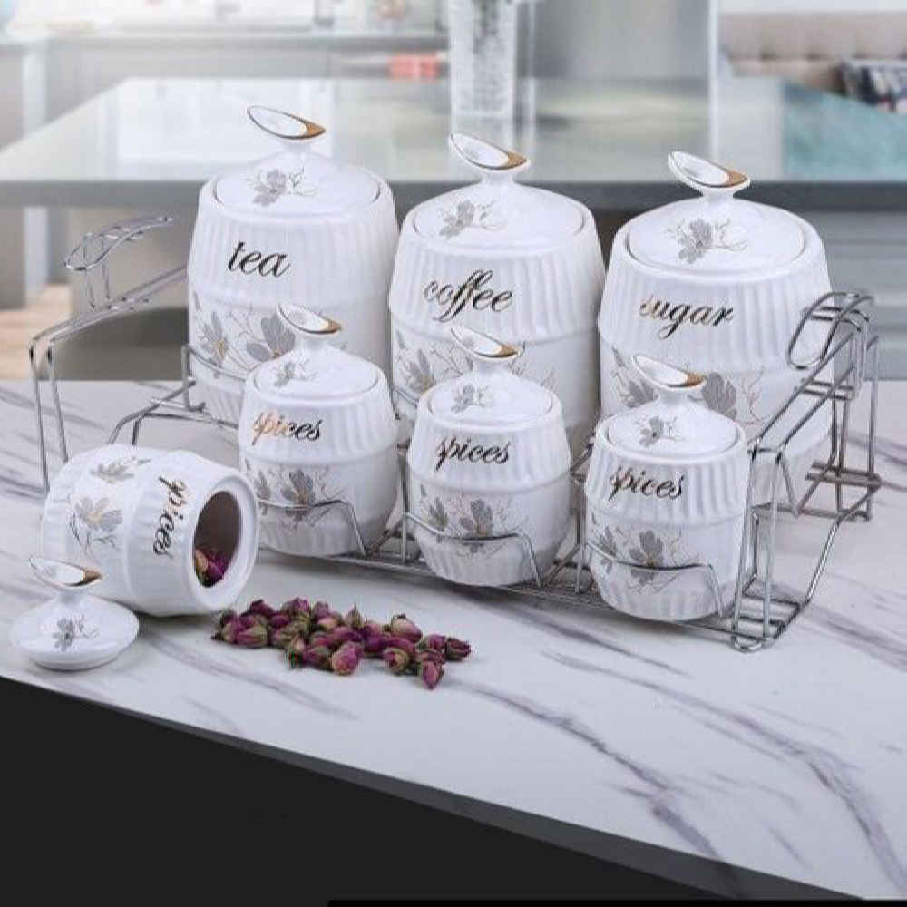 Pot de stockage en céramique - Rangement élégant pour café, thé, et plus, Embossé Rahyab