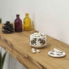 Bol à sucre en céramique avec couvercle, style artistique motif feuille