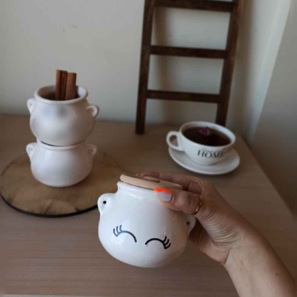 Bol à sucre en céramique avec couvercle, style artistique motif cils