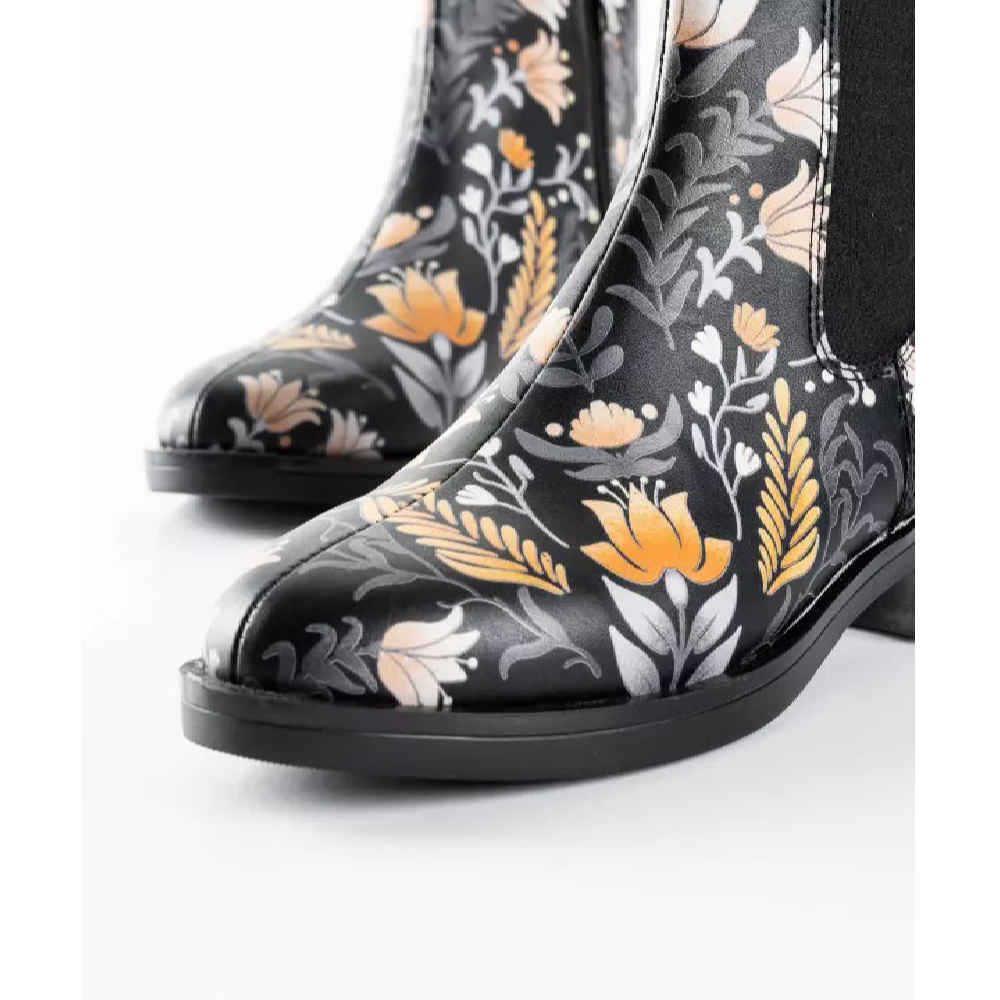 Bottes Chelsea à imprimé graffiti – Cuir synthétique avec motif de fleur orange