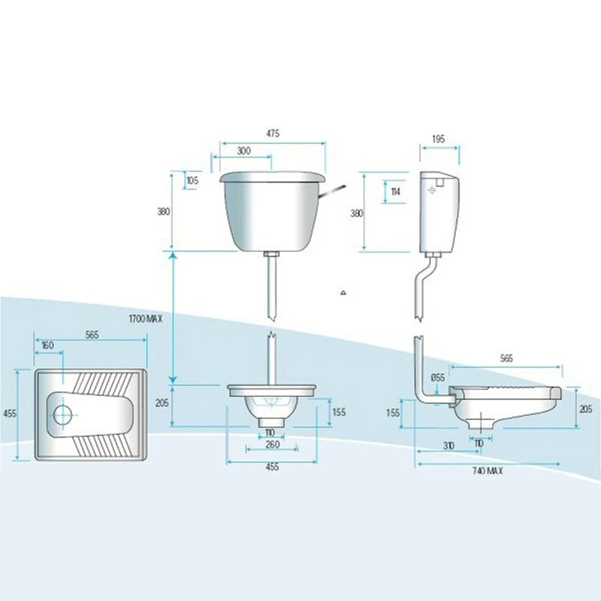 Réservoir de chasse pour toilette à la turque Mariana – Économiseur d’eau à haute efficacité