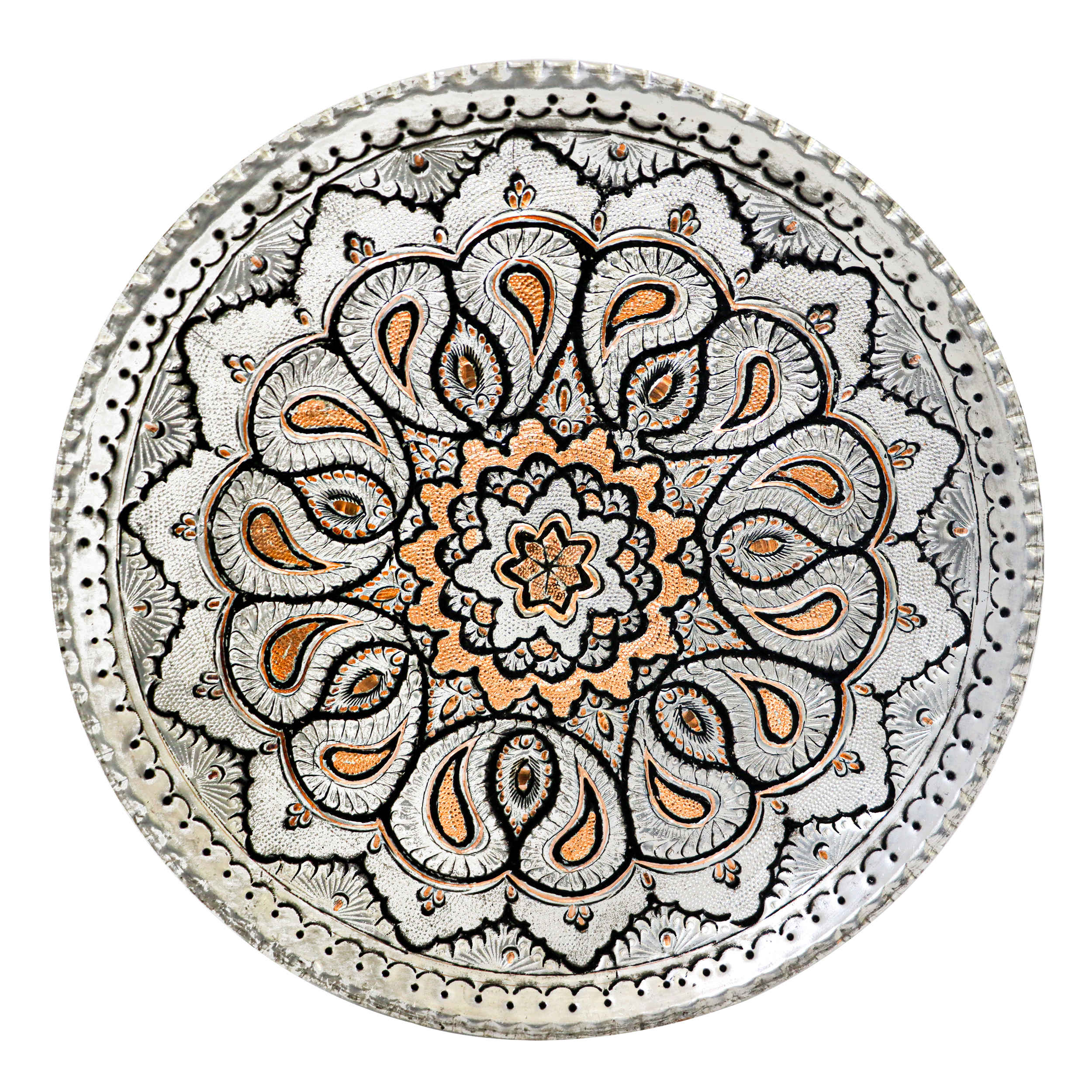 Assiette Décorative Persane en Cuivre Gravée Design Complexe