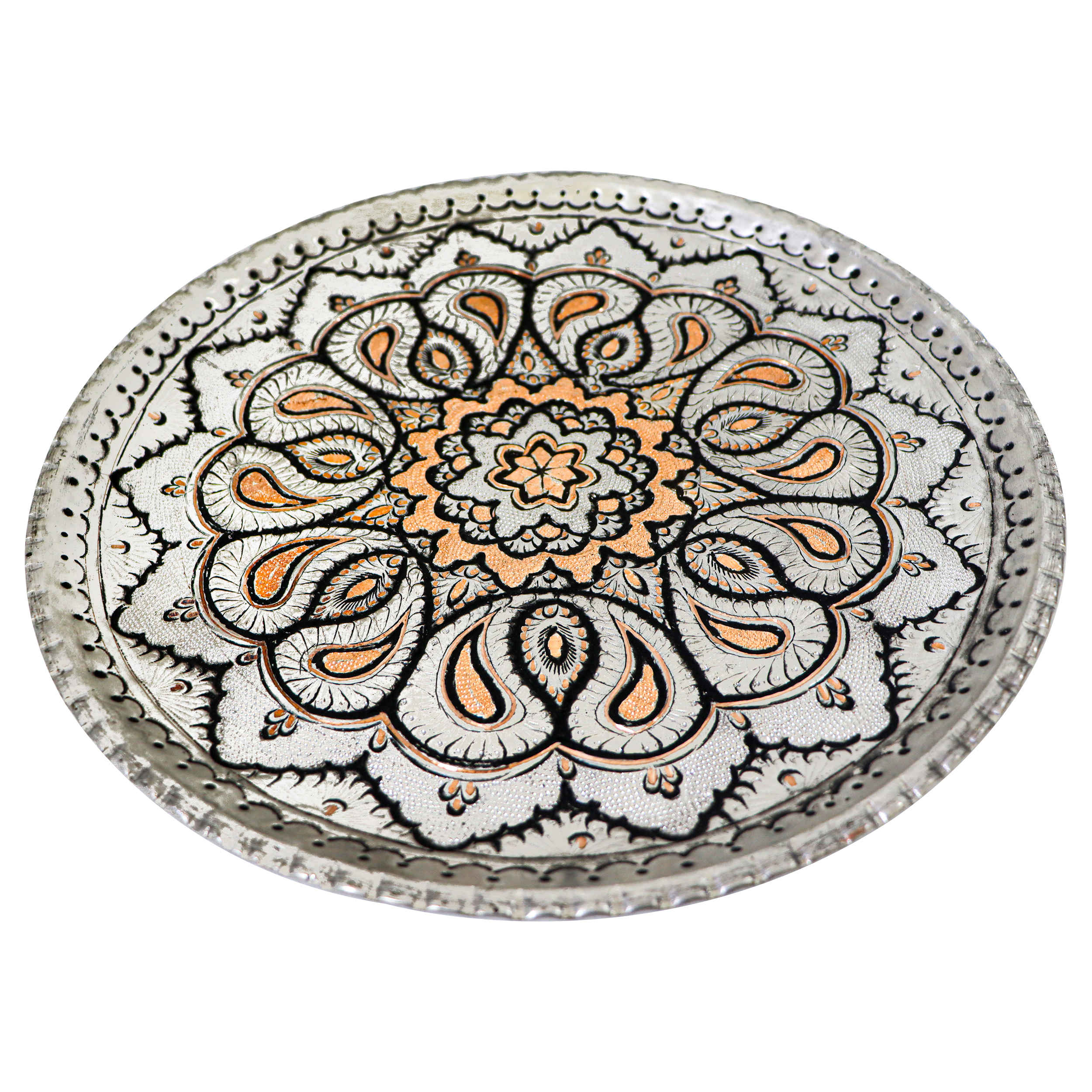 Assiette Décorative Persane en Cuivre Gravée Design Complexe