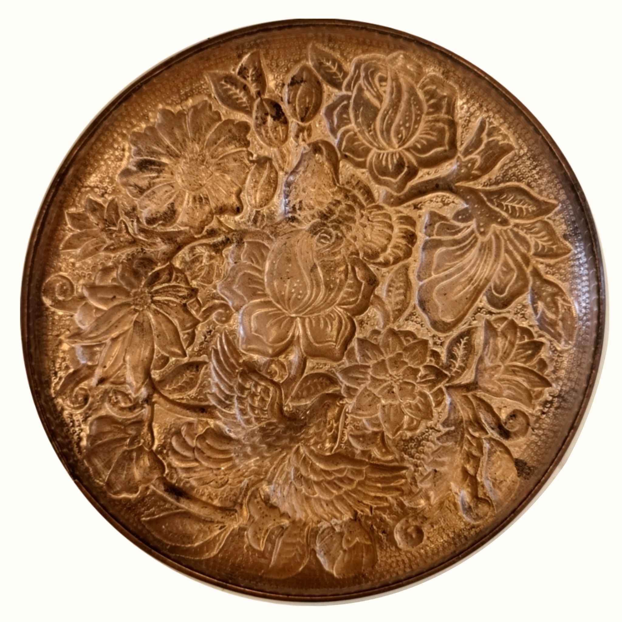 Assiette Décorative Persane en Cuivre Gravée Motifs Floraux