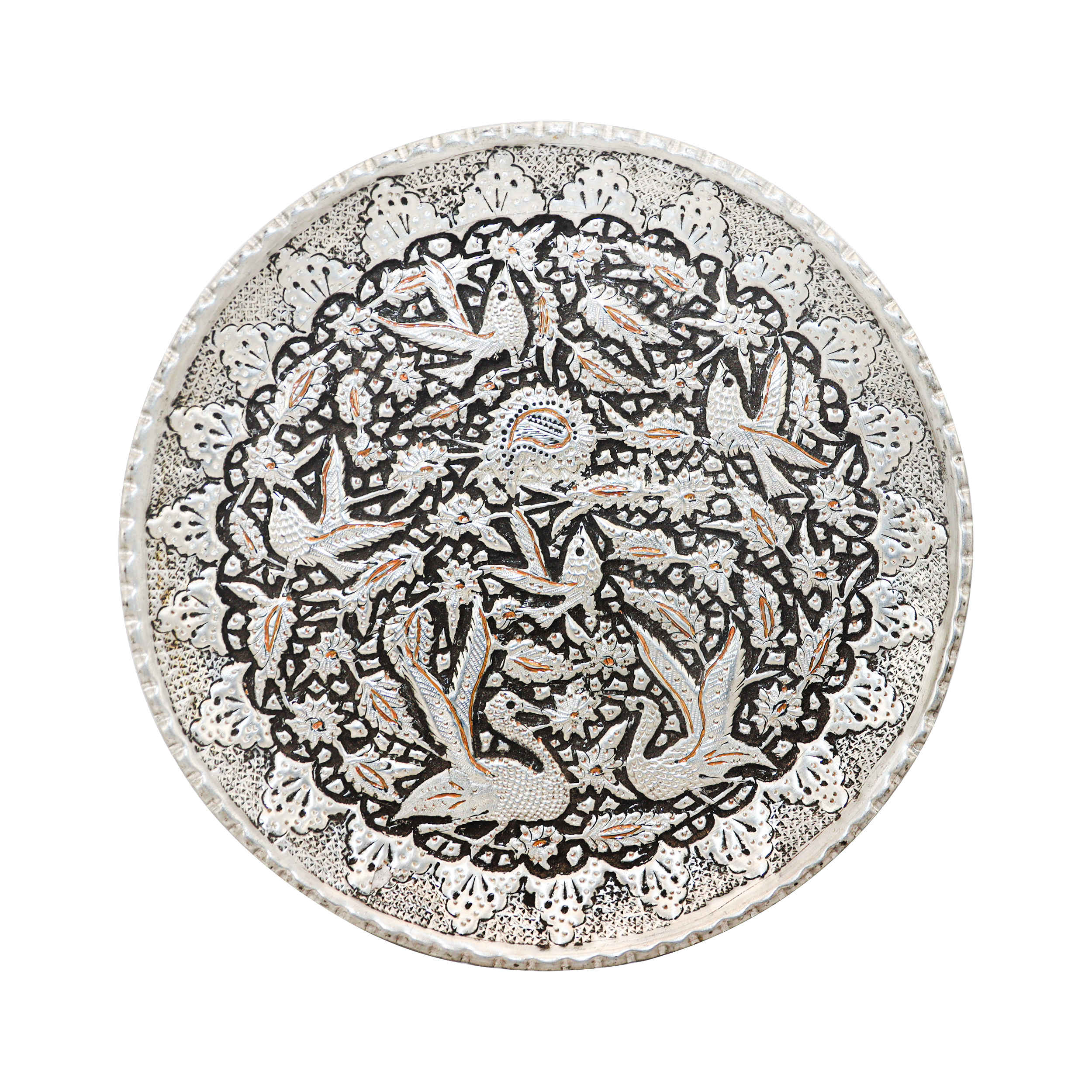 Assiette Décorative Persane en Cuivre Gravée Design Animalier Complexe