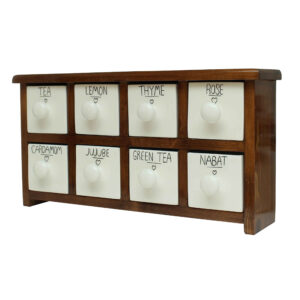 Commode en bois avec 8 tiroirs en céramique fabriquée à la main