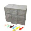 Boîte de rangement en plastique avec 9 tiroirs et cuillères colorées