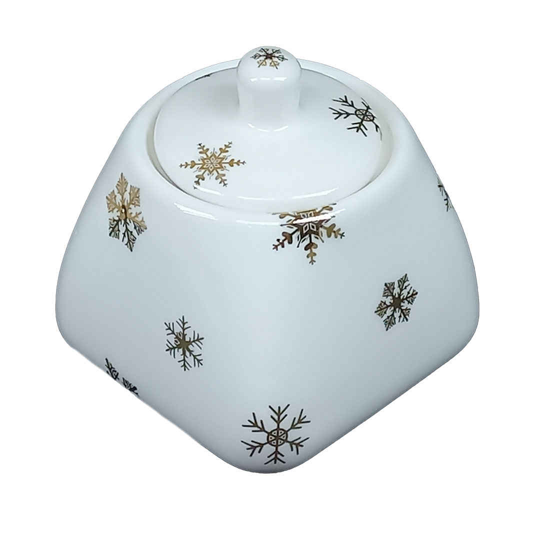 Bol à sucre en céramique avec couvercle, style artistique Snowflake