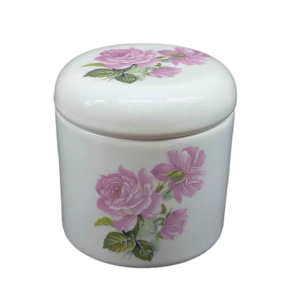 Bol à sucre en céramique avec couvercle, style artistique motif rose