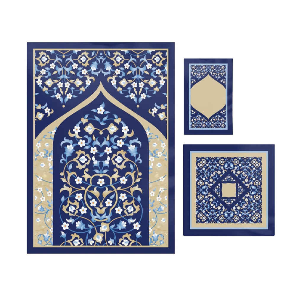 Tapis de Prière Islamique en Velours Léger avec Motif Floral