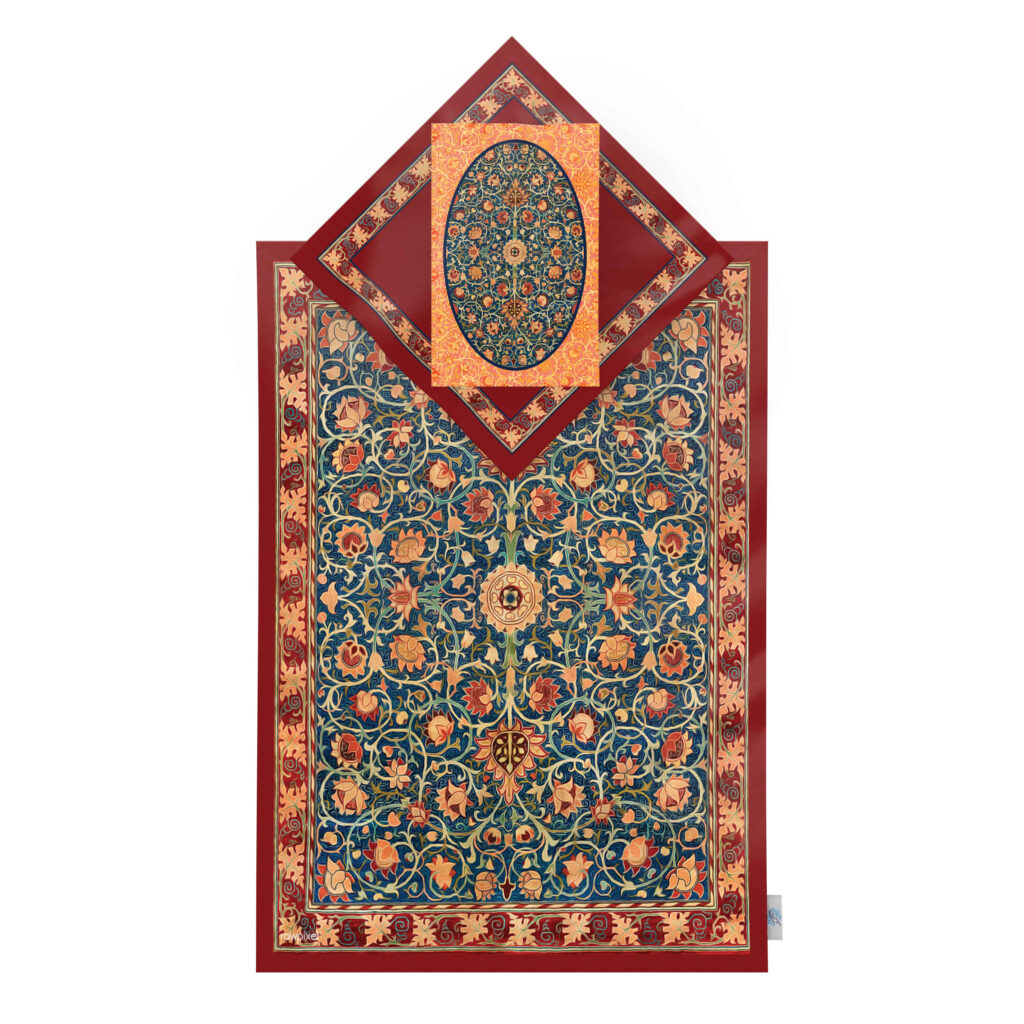 Tapis de Prière Islamique en Velours avec Motif Floral Complexe