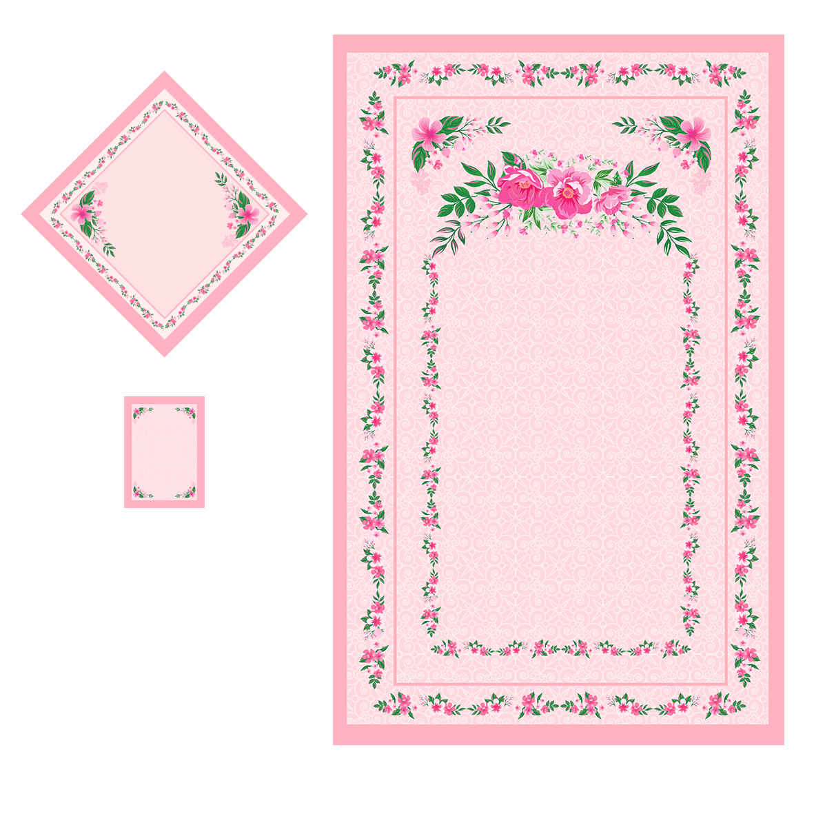 Tapis de Prière Islamique en Velours avec Design Floral Rose