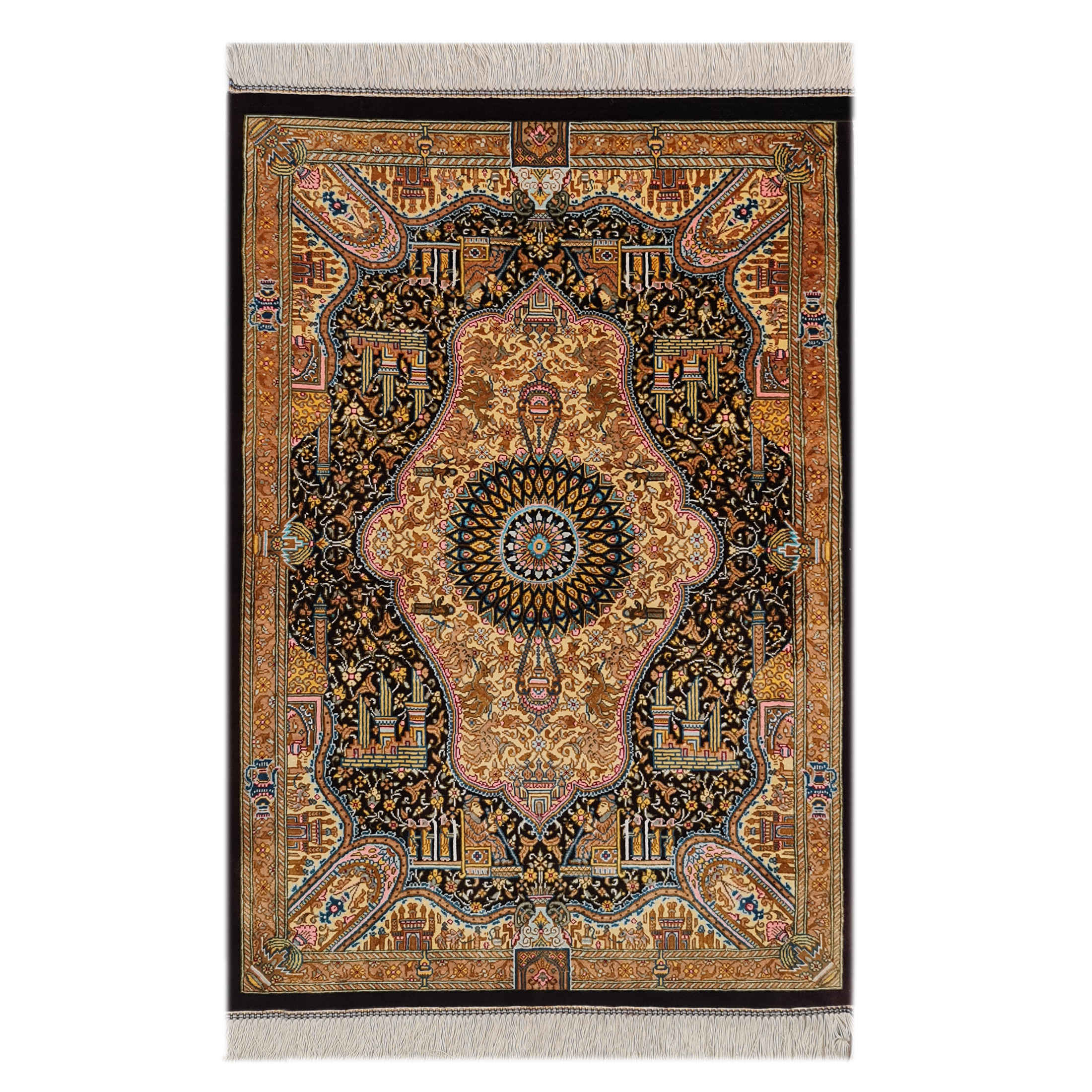 Tapis de prière persan tissé à la main Sajada Bleu & Blanc