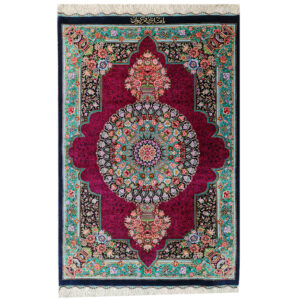 Tapis de prière persan en soie authentique noué à la main et luxueux Sajada Keyvan