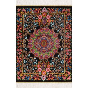 Tapis de prière persan en soie authentique noué à la main et luxueux Sajada Médaillon