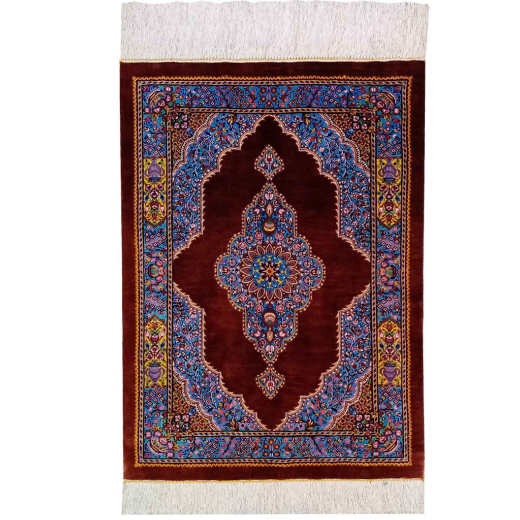 Tapis de prière persan en soie authentique noué à la main et luxueux Sajada