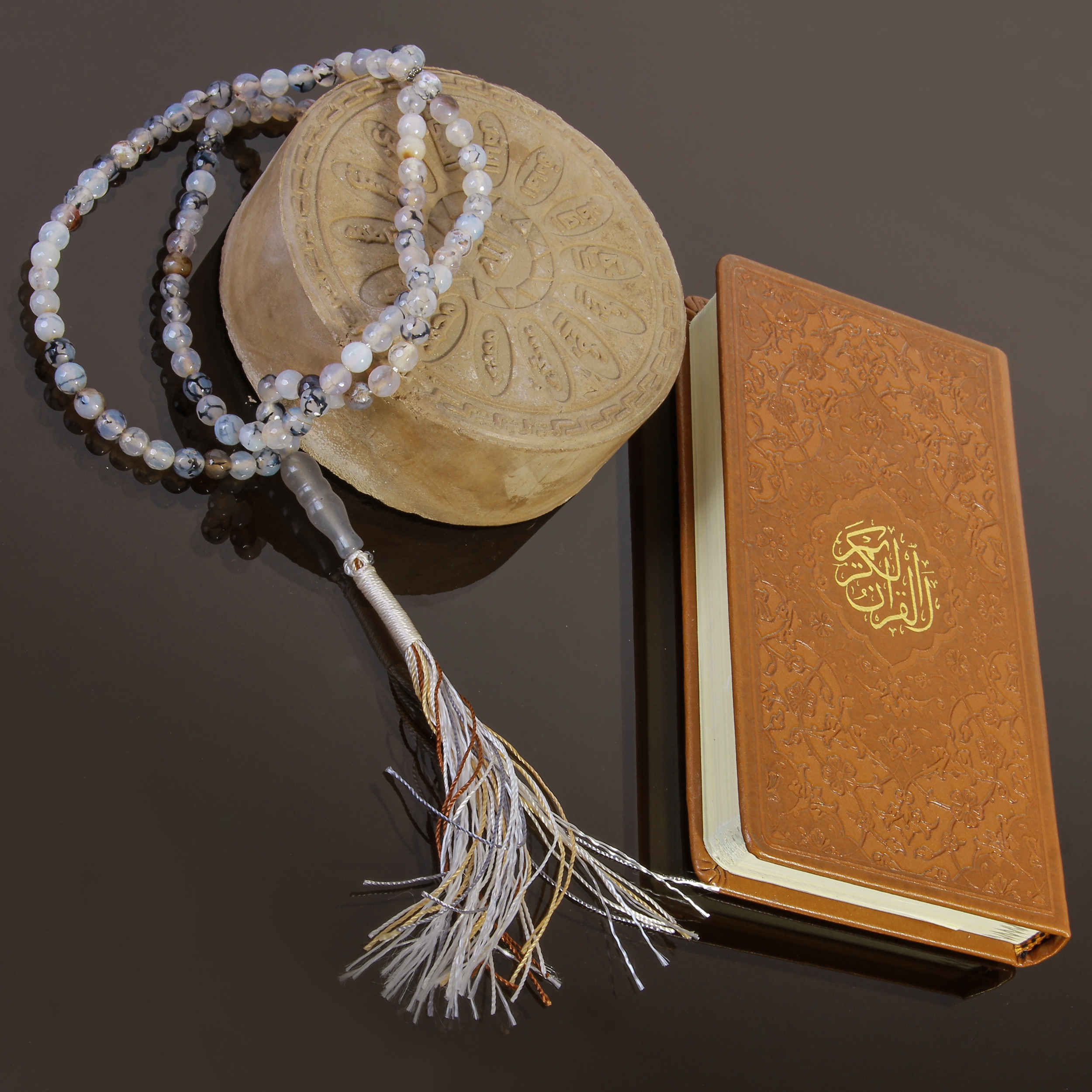 Chapelet islamique en agate grise avec 101 perles