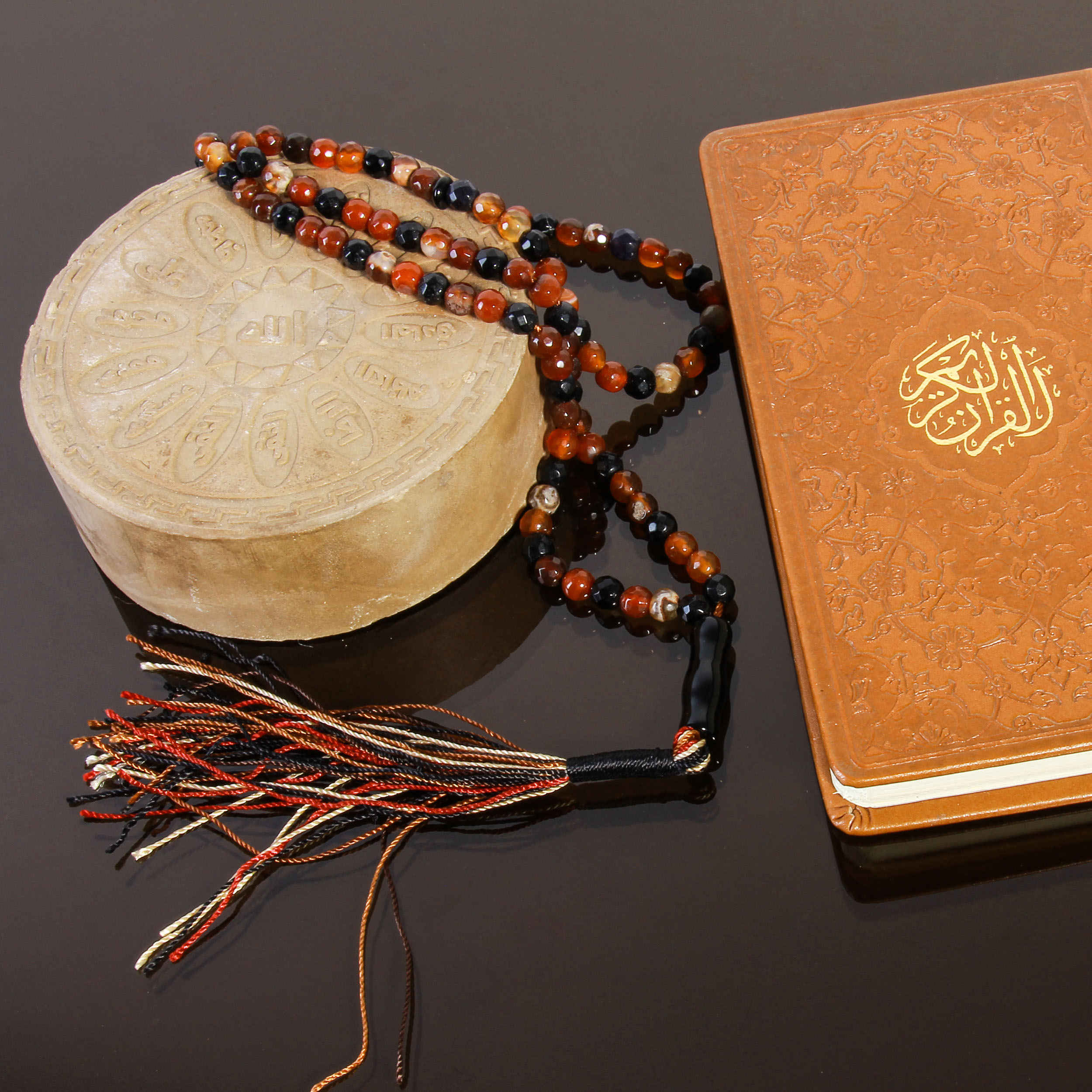 Chapelet islamique en agate brune avec 101 perles