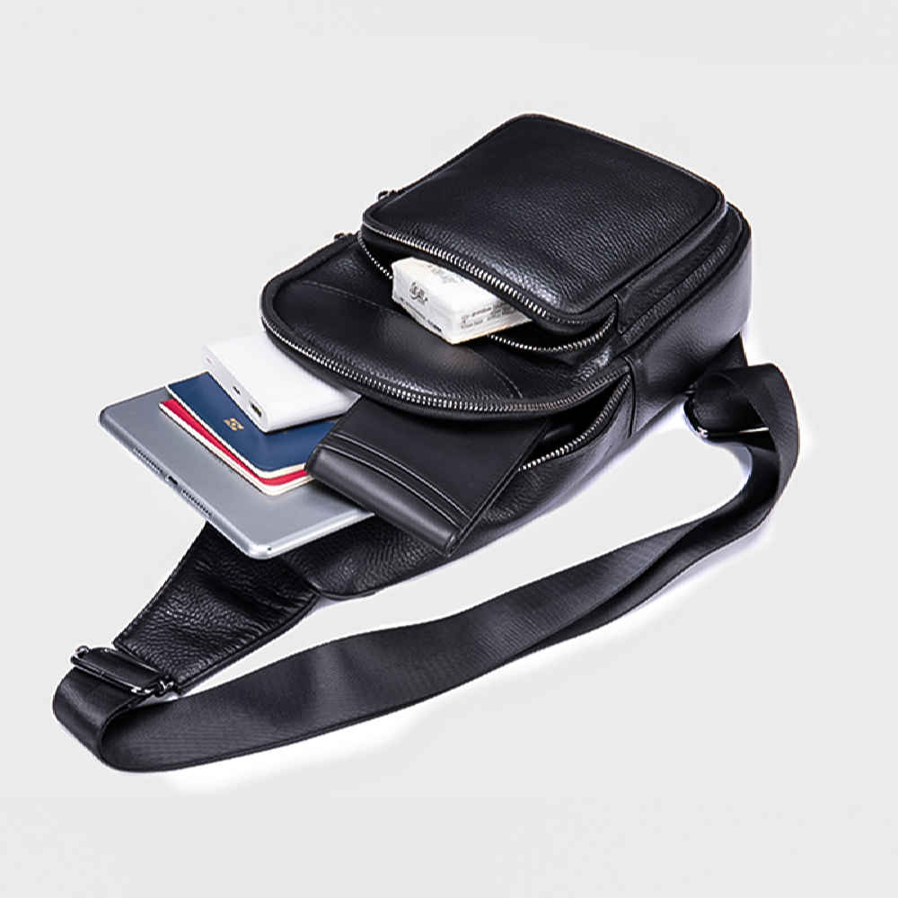 Sac bandoulière en cuir pour hommes et femmes Couleur noire