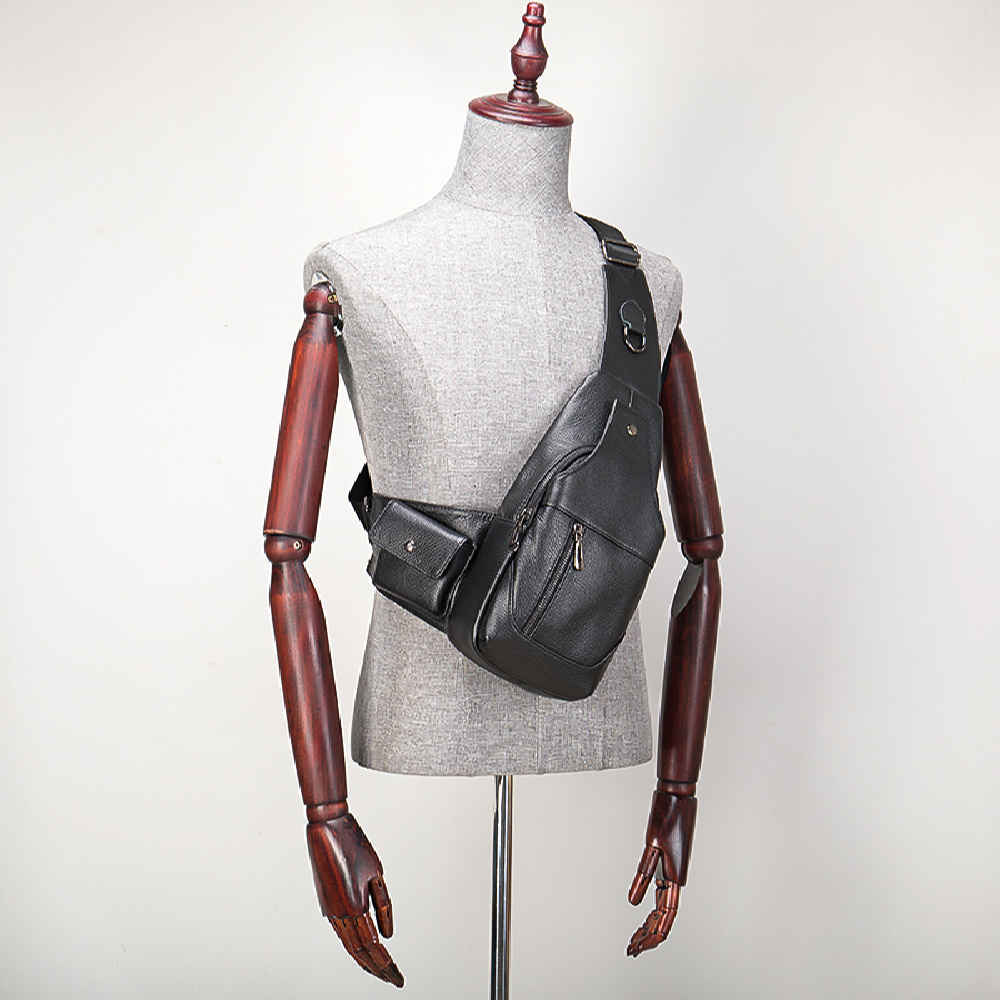 Sac bandoulière en cuir pour hommes et femmes avec poches latérales