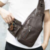 Sac bandoulière en cuir pour hommes et femmes avec poches latérales