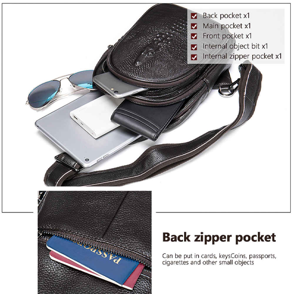 Sac bandoulière en cuir avec doublure en polyester coton