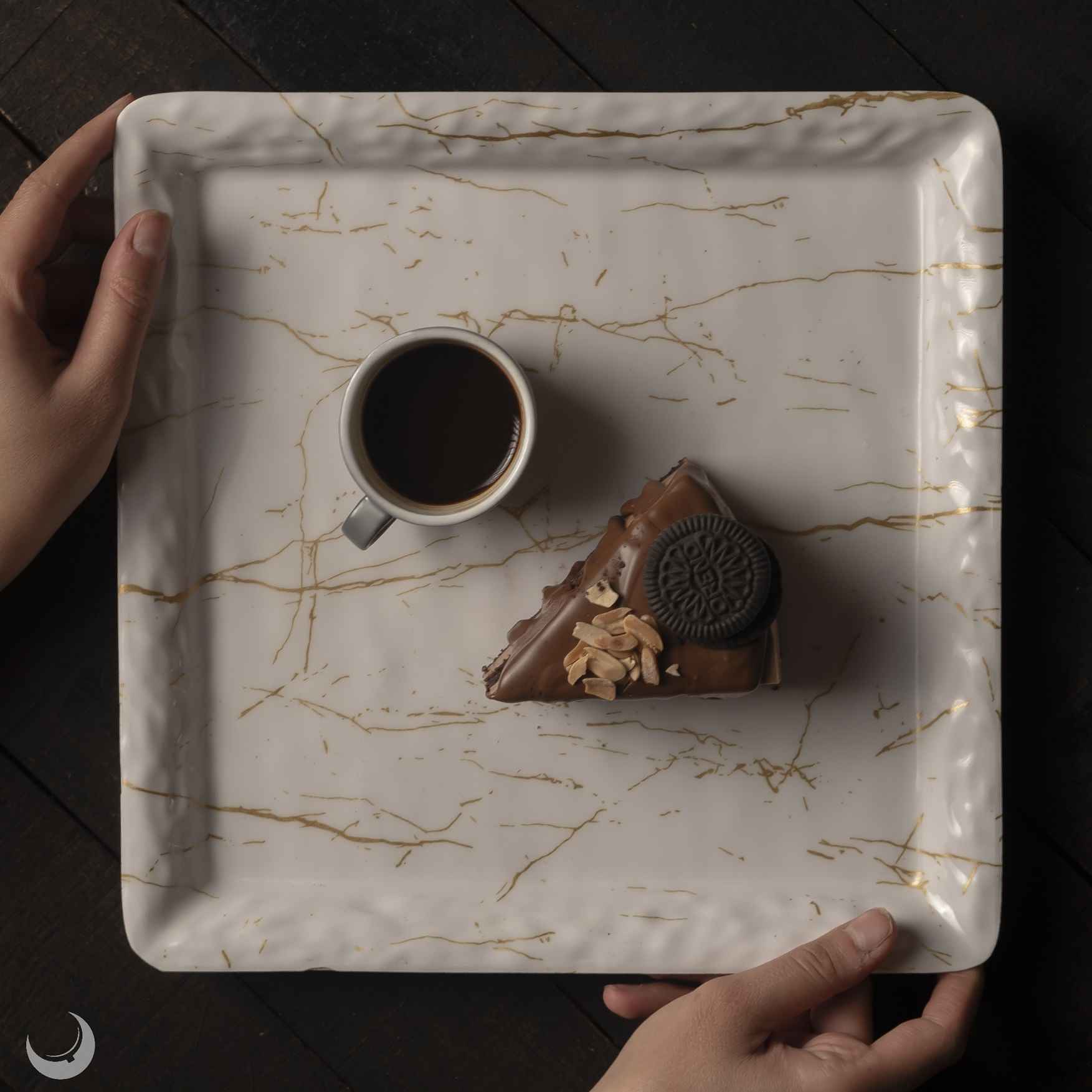 Ensemble d’Assiettes en Mélamine, Forme Carrée avec Design Marbré, Pack de 3