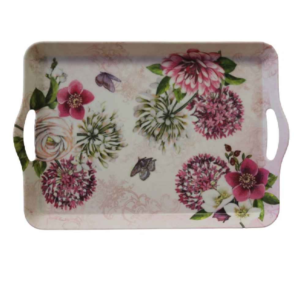 Plateau de service en mélamine léger et durable, design floral