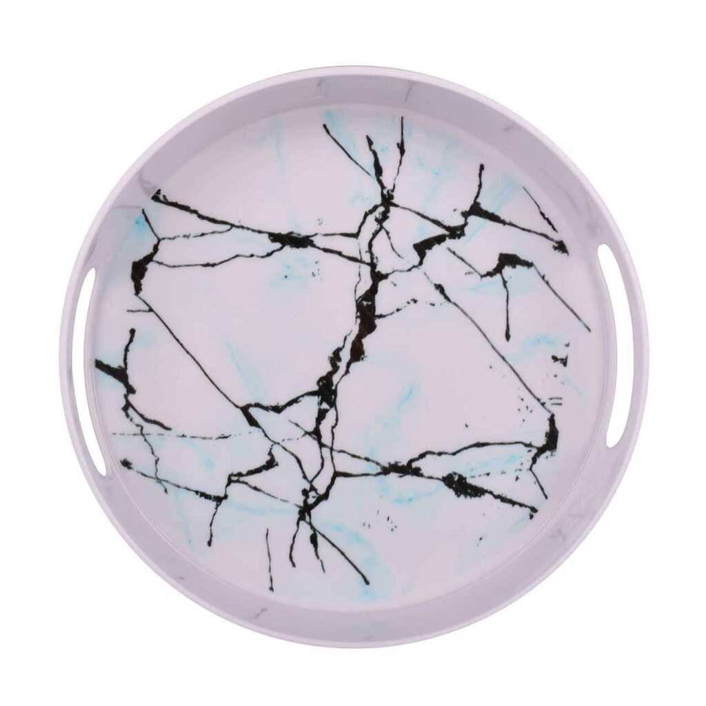 Plateau de service en mélamine, forme ronde pour servir des boissons, modèle Marbre