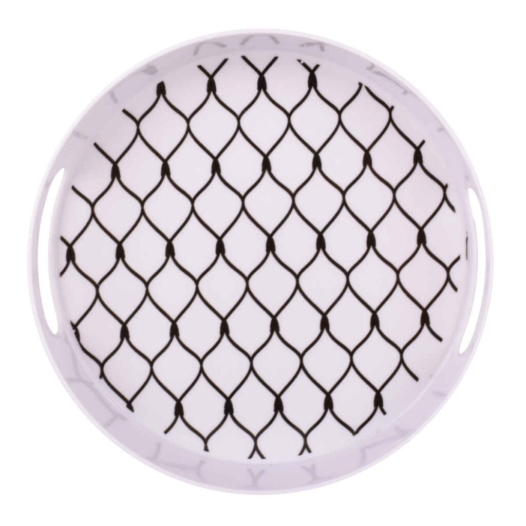 Plateau de service en mélamine, forme ronde pour servir des aliments, modèle Fence