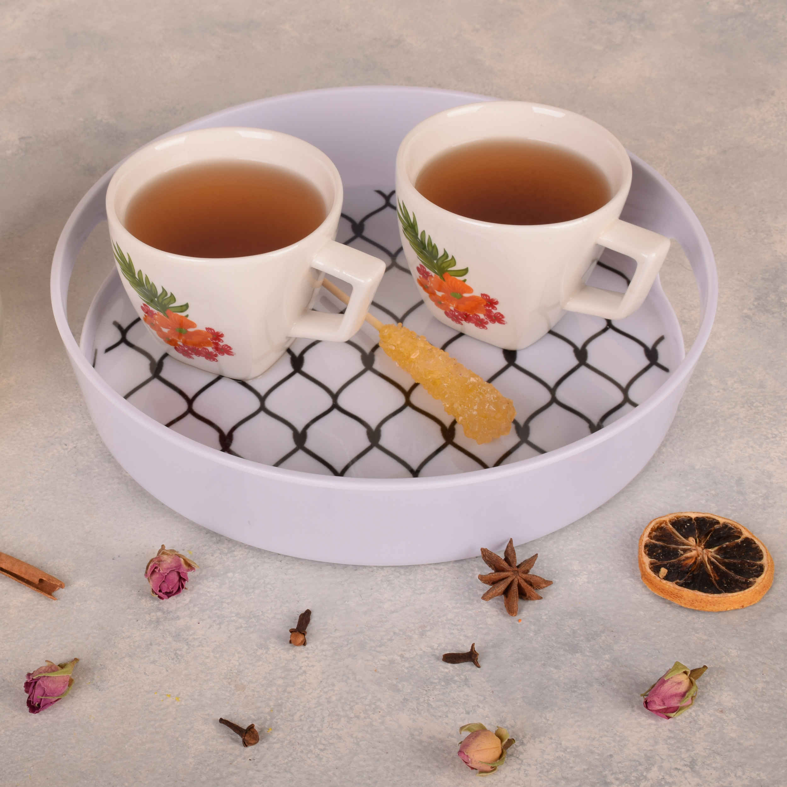 Plateau de service en mélamine, forme ronde pour servir des aliments, modèle Fence