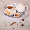 Plateau de service en mélamine, forme ronde avec poignées, design cœur