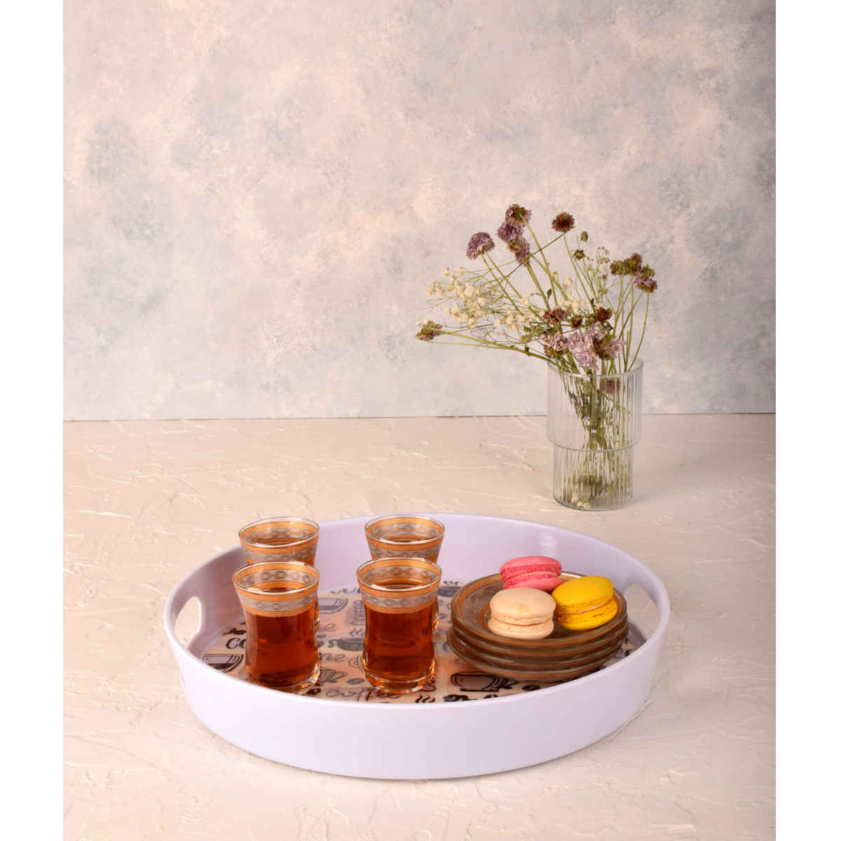 Plateau de présentation en mélamine, forme ronde avec poignées, modèle Café