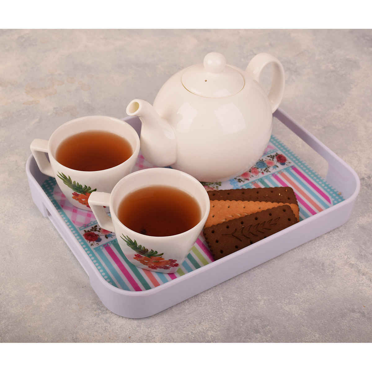 Plateau de service en mélamine avec poignées, design floral léger