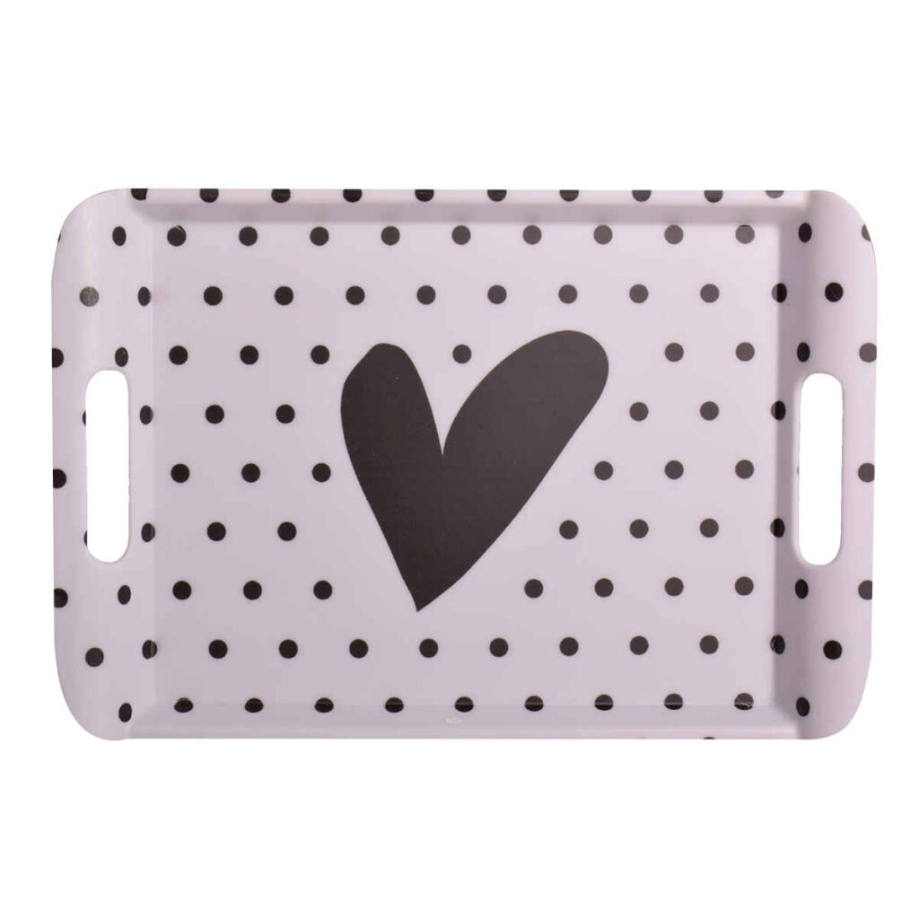 Plateau de service en mélamine avec poignées, design cœur léger