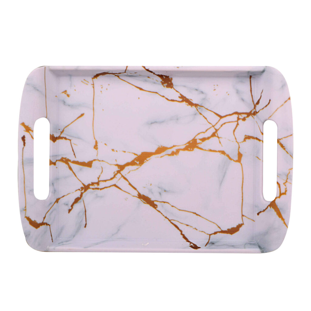 Plateau de service en mélamine avec poignées, design marbre léger