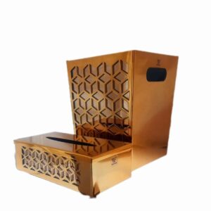 Ensemble corbeille et boîte à mouchoirs en métal – Design diamant
