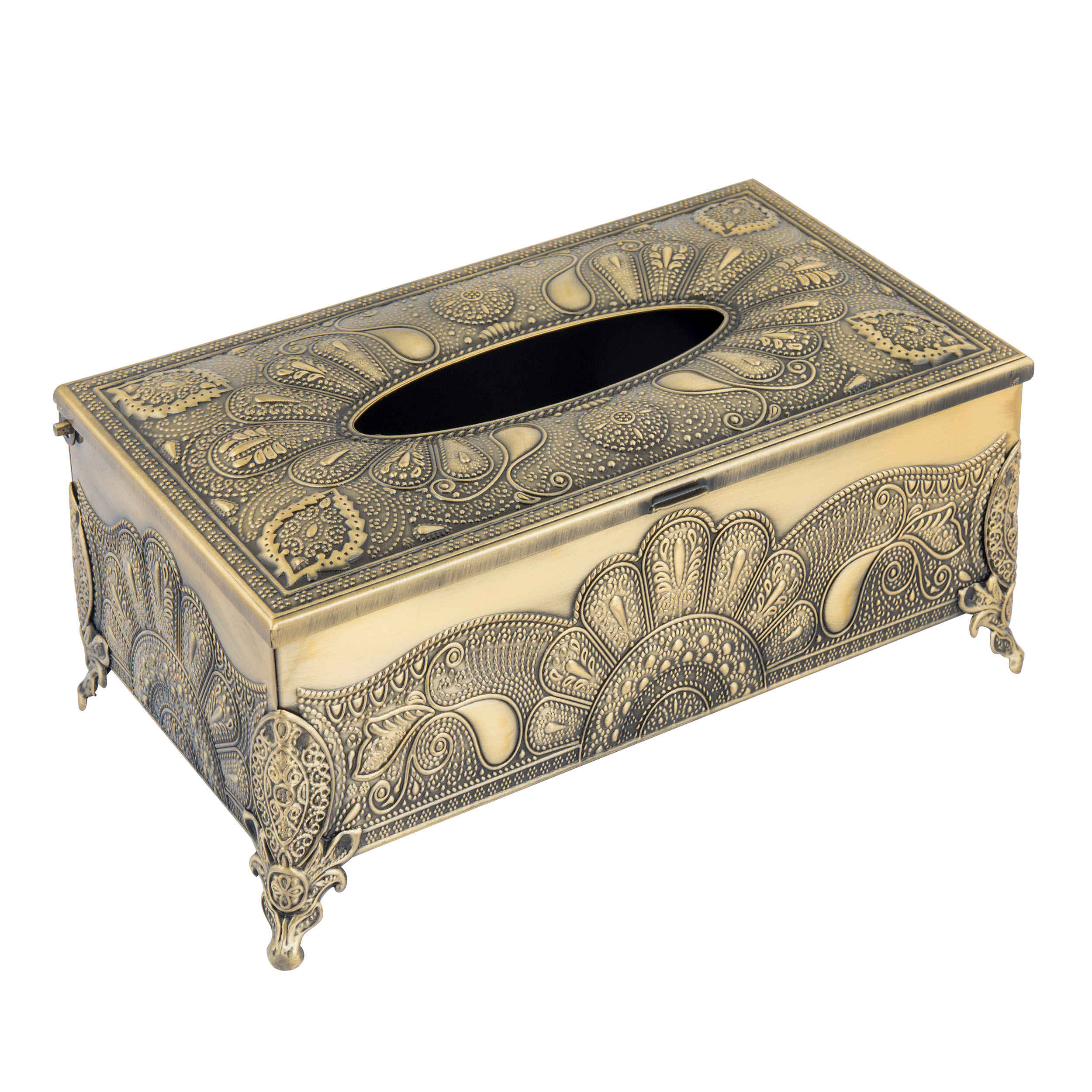 Ensemble corbeille et boîte à mouchoirs en métal – Motif paon