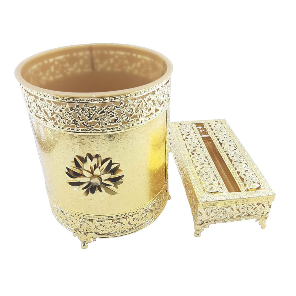 Ensemble corbeille et boîte à mouchoirs en métal – Trois couleurs luxueuses