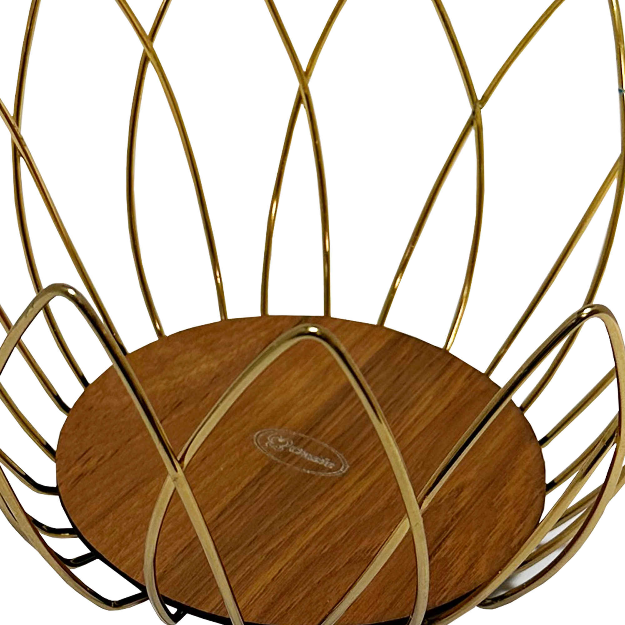 Panier à fruits en fil métallique avec base en bois modèle Lale