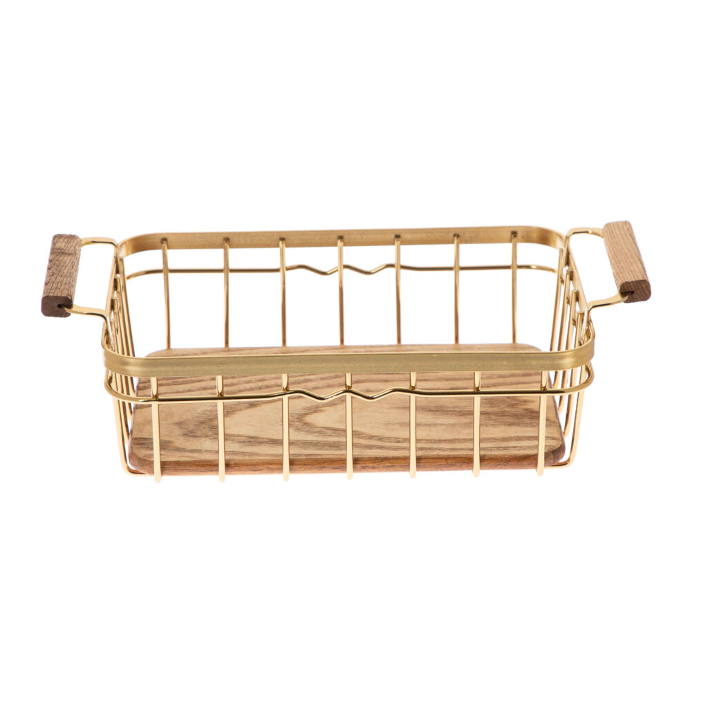 Panier à fruits en fil métallique avec base en bois modèle Lux