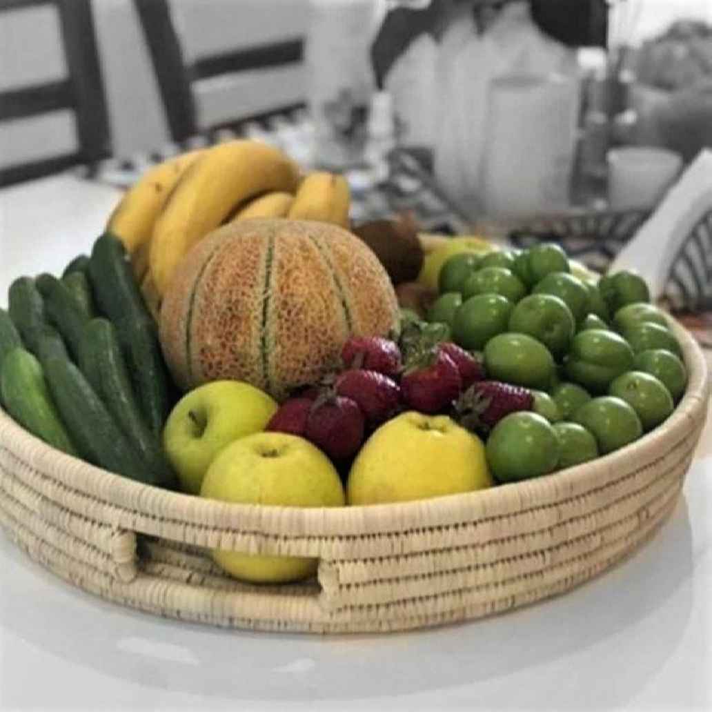 Panier de rangement en feuille de palmier tissé à la main persan avec poignée intégrée