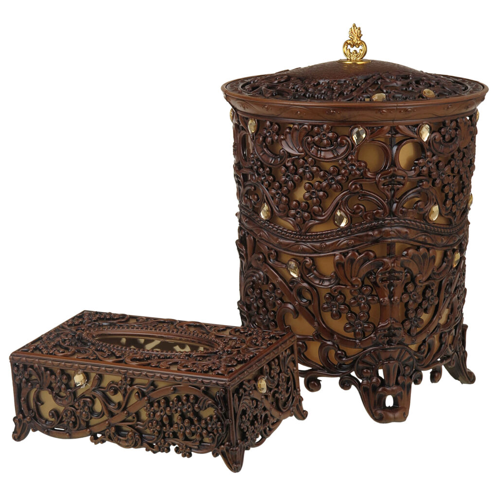 Ensemble corbeille et boîte à mouchoirs en plastique – Design floral chic