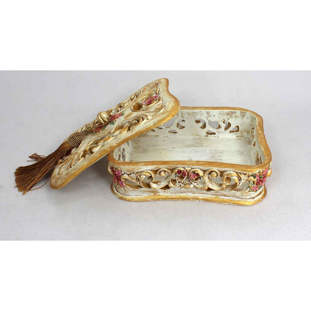 Boîte à bijoux en polyester avec pompons dorés modèle Javaher