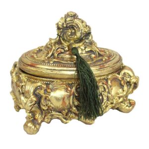 Boîte à bijoux en polyester avec pompons verts modèle Mana